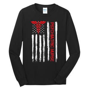 Psychiatric Nurse American Flag RN Mental Health Psych Nurse Tall Long Sleeve T-Shirt