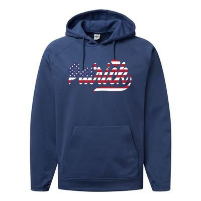 Patrick Name American Flag Gift Performance Fleece Hoodie