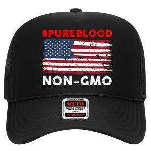 #Pureblood Nongmo American Flag High Crown Mesh Back Trucker Hat