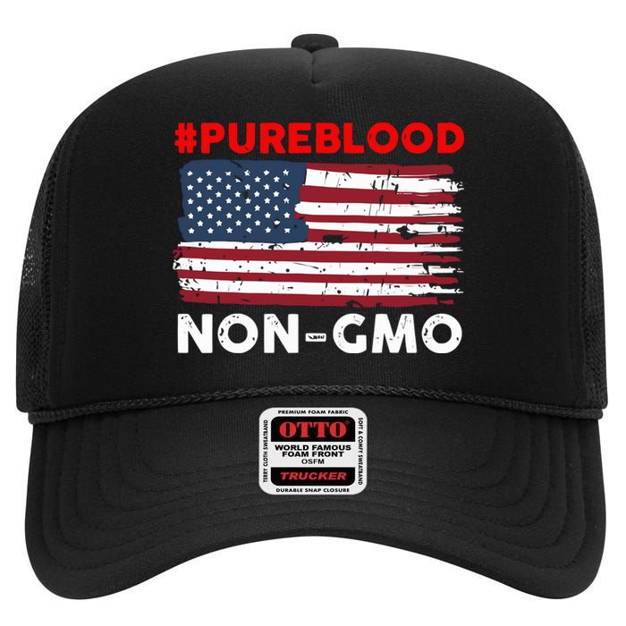 #Pureblood Nongmo American Flag High Crown Mesh Back Trucker Hat