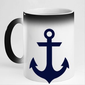 Preppy Nautical Anchor Gifts For Sailors Boaters & Yachting 11oz Black Color Changing Mug