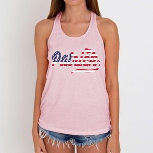 Patrick Name American Flag Gift Women's Knotted Racerback Tank