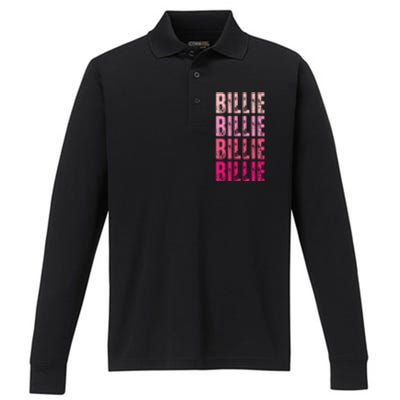 Personalized Name Billie I Love Billie Performance Long Sleeve Polo