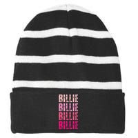 Personalized Name Billie I Love Billie Striped Beanie with Solid Band