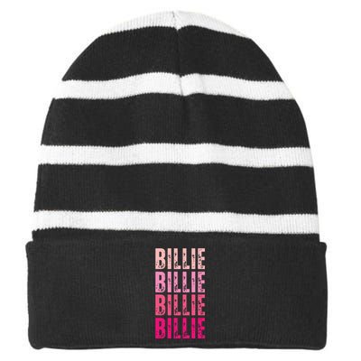 Personalized Name Billie I Love Billie Striped Beanie with Solid Band