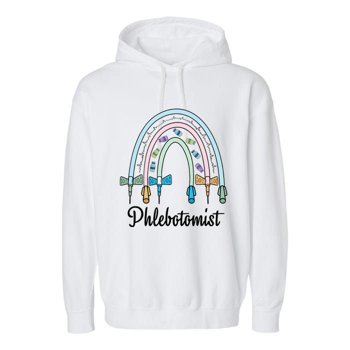 Phlebotomist Nurse Butterflies Needle Rainbow Phlebotomy Nurse Lab Week Garment-Dyed Fleece Hoodie