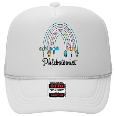 Phlebotomist Nurse Butterflies Needle Rainbow Phlebotomy Nurse Lab Week High Crown Mesh Back Trucker Hat