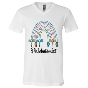 Phlebotomist Nurse Butterflies Needle Rainbow Phlebotomy Nurse Lab Week V-Neck T-Shirt