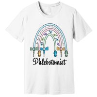 Phlebotomist Nurse Butterflies Needle Rainbow Phlebotomy Nurse Lab Week Premium T-Shirt