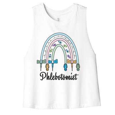 Phlebotomist Nurse Butterflies Needle Rainbow Phlebotomy Nurse Lab Week Women's Racerback Cropped Tank