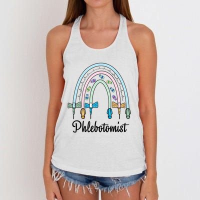 Phlebotomist Nurse Butterflies Needle Rainbow Phlebotomy Nurse Lab Week Women's Knotted Racerback Tank