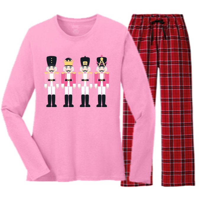 Pink Nutcracker Ballet Vintage Christmas Nutcracker Women's Long Sleeve Flannel Pajama Set 