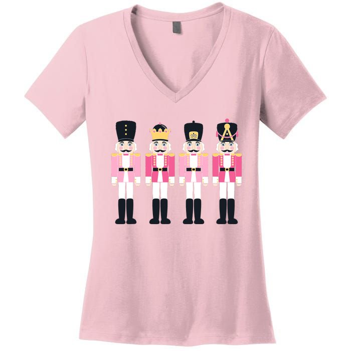 Pink Nutcracker Ballet Vintage Christmas Nutcracker Women's V-Neck T-Shirt