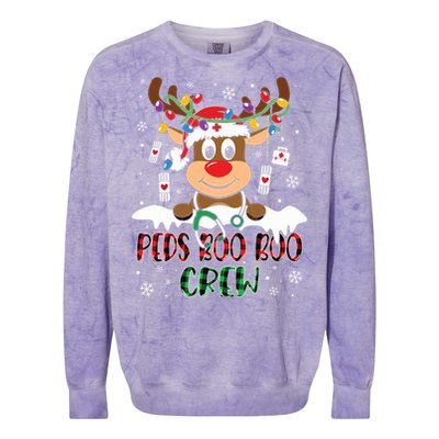 Peds Nurse Boo Crew Reindeer Nurse Buffalo Plaid Christmas Colorblast Crewneck Sweatshirt