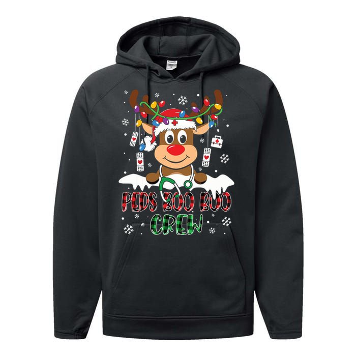 Peds Nurse Boo Crew Reindeer Nurse Buffalo Plaid Christmas Performance Fleece Hoodie