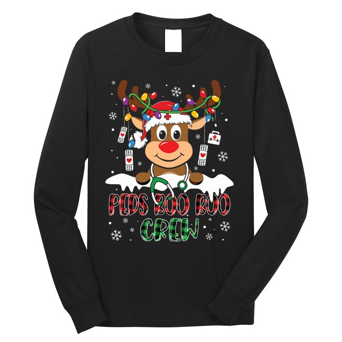 Peds Nurse Boo Crew Reindeer Nurse Buffalo Plaid Christmas Long Sleeve Shirt