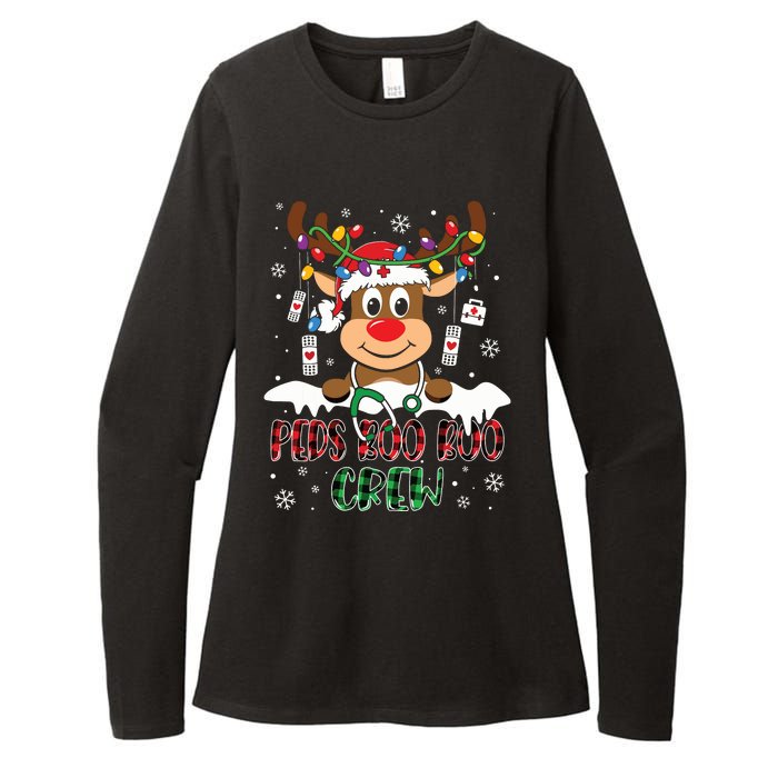 Peds Nurse Boo Crew Reindeer Nurse Buffalo Plaid Christmas Womens CVC Long Sleeve Shirt