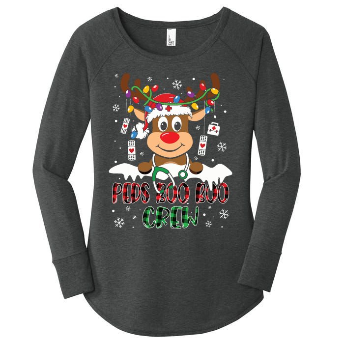 Peds Nurse Boo Crew Reindeer Nurse Buffalo Plaid Christmas Women's Perfect Tri Tunic Long Sleeve Shirt