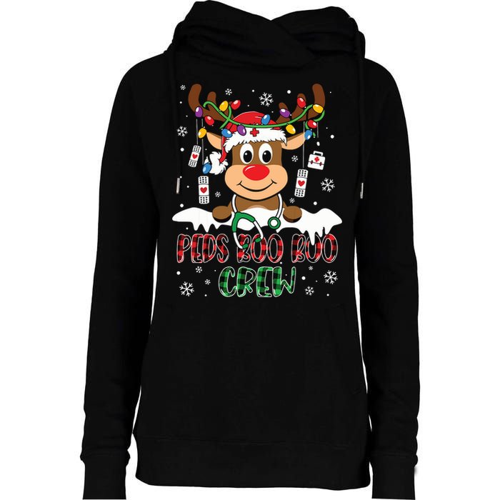 Peds Nurse Boo Crew Reindeer Nurse Buffalo Plaid Christmas Womens Funnel Neck Pullover Hood