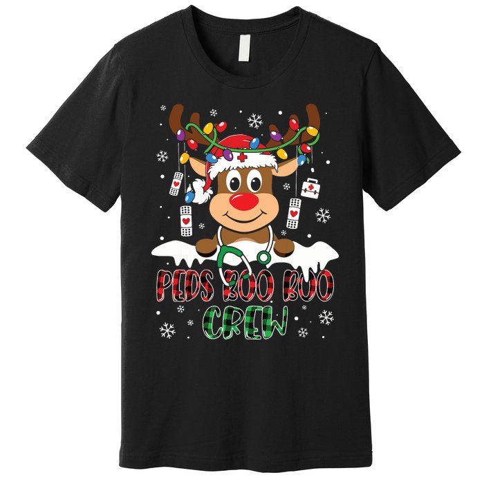 Peds Nurse Boo Crew Reindeer Nurse Buffalo Plaid Christmas Premium T-Shirt