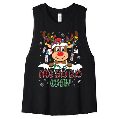 Peds Nurse Boo Crew Reindeer Nurse Buffalo Plaid Christmas Women's Racerback Cropped Tank