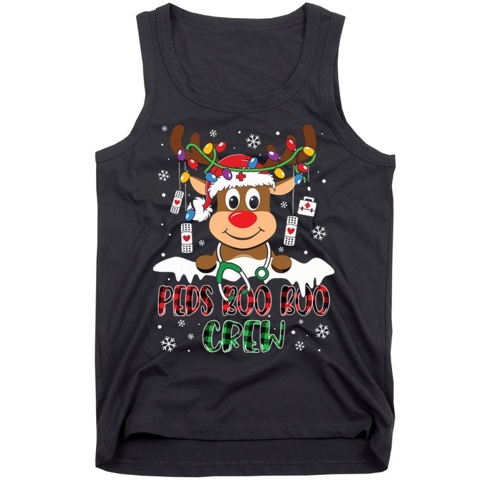 Peds Nurse Boo Crew Reindeer Nurse Buffalo Plaid Christmas Tank Top