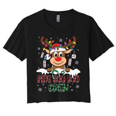 Peds Nurse Boo Crew Reindeer Nurse Buffalo Plaid Christmas Women's Crop Top Tee