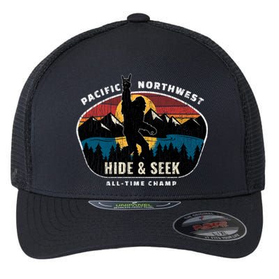 Pacific Northwest Bigfoot Hide And Seek Champ Sasquatch Gift Flexfit Unipanel Trucker Cap