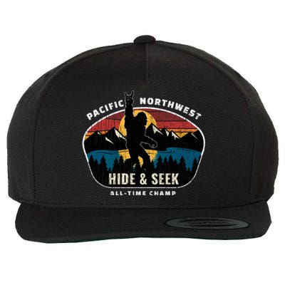 Pacific Northwest Bigfoot Hide And Seek Champ Sasquatch Gift Wool Snapback Cap