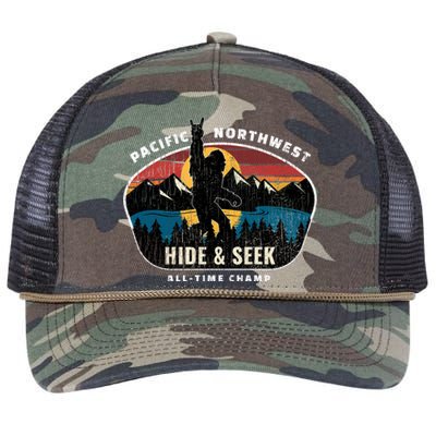 Pacific Northwest Bigfoot Hide And Seek Champ Sasquatch Gift Retro Rope Trucker Hat Cap