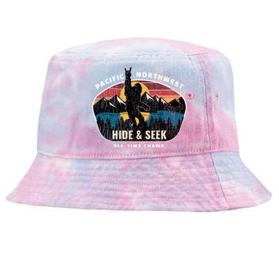 Pacific Northwest Bigfoot Hide And Seek Champ Sasquatch Gift Tie-Dyed Bucket Hat