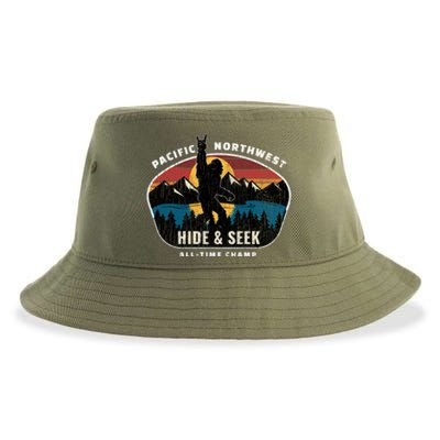 Pacific Northwest Bigfoot Hide And Seek Champ Sasquatch Gift Sustainable Bucket Hat