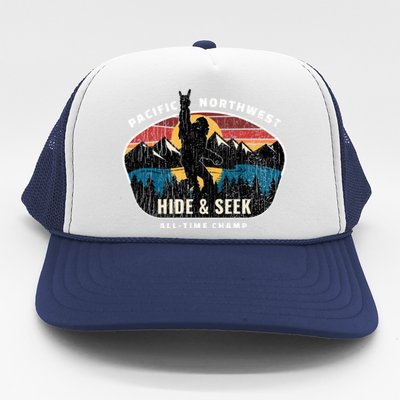 Pacific Northwest Bigfoot Hide And Seek Champ Sasquatch Gift Trucker Hat