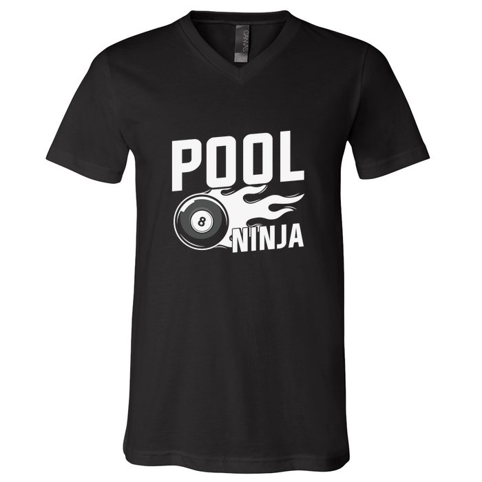 Pool Ninja Billiards Dad Gift For Father’s Day V-Neck T-Shirt