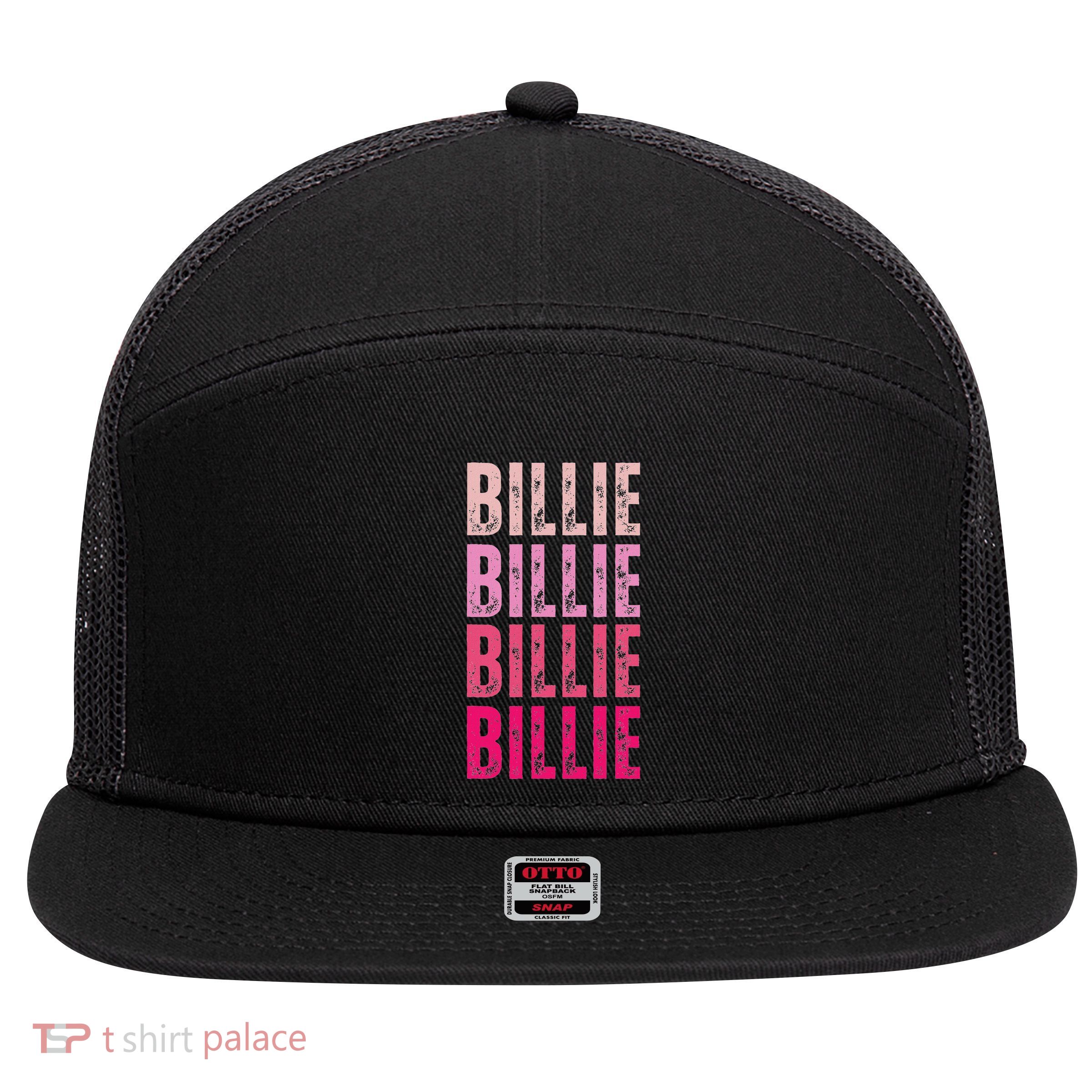 Personalized Name Billie I Love Billie 7 Panel Mesh Trucker Snapback Hat