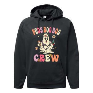 Peds Nurse Boo Crew Retro Halloween Pediatric Nurse Performance Fleece Hoodie