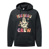 Peds Nurse Boo Crew Retro Halloween Pediatric Nurse Performance Fleece Hoodie