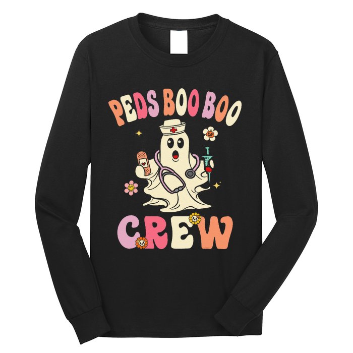 Peds Nurse Boo Crew Retro Halloween Pediatric Nurse Long Sleeve Shirt