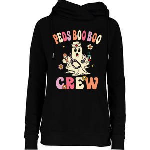 Peds Nurse Boo Crew Retro Halloween Pediatric Nurse Womens Funnel Neck Pullover Hood