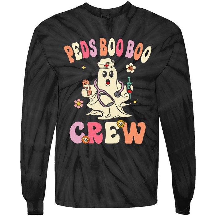 Peds Nurse Boo Crew Retro Halloween Pediatric Nurse Tie-Dye Long Sleeve Shirt