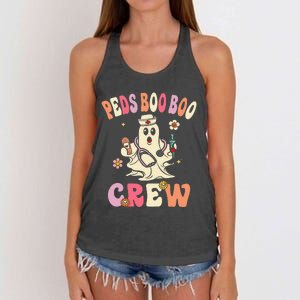 Peds Nurse Boo Crew Retro Halloween Pediatric Nurse Women's Knotted Racerback Tank