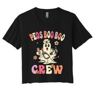 Peds Nurse Boo Crew Retro Halloween Pediatric Nurse Women's Crop Top Tee