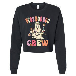 Peds Nurse Boo Crew Retro Halloween Pediatric Nurse Cropped Pullover Crew