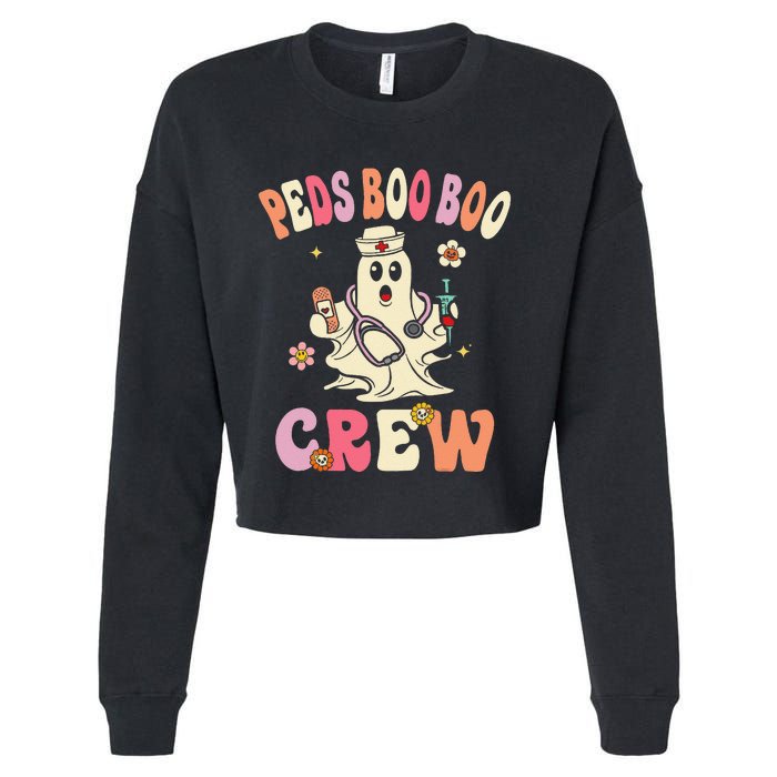 Peds Nurse Boo Crew Retro Halloween Pediatric Nurse Cropped Pullover Crew