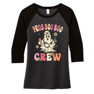 Peds Nurse Boo Crew Retro Halloween Pediatric Nurse Women's Tri-Blend 3/4-Sleeve Raglan Shirt