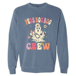 Peds Nurse Boo Crew Retro Halloween Pediatric Nurse Garment-Dyed Sweatshirt