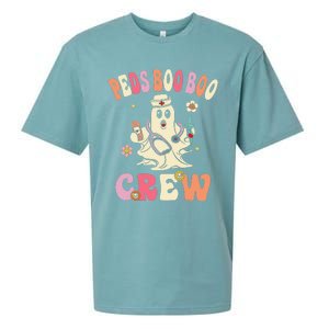 Peds Nurse Boo Crew Retro Halloween Pediatric Nurse Sueded Cloud Jersey T-Shirt