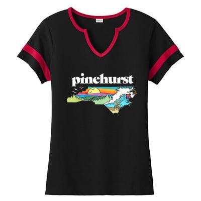 Pinehurst North Carolina Outdoors Retro Nature Ladies Halftime Notch Neck Tee