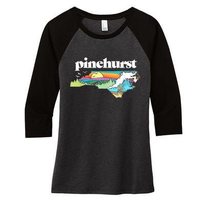 Pinehurst North Carolina Outdoors Retro Nature Women's Tri-Blend 3/4-Sleeve Raglan Shirt