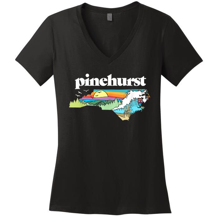 Pinehurst North Carolina Outdoors Retro Nature Women's V-Neck T-Shirt